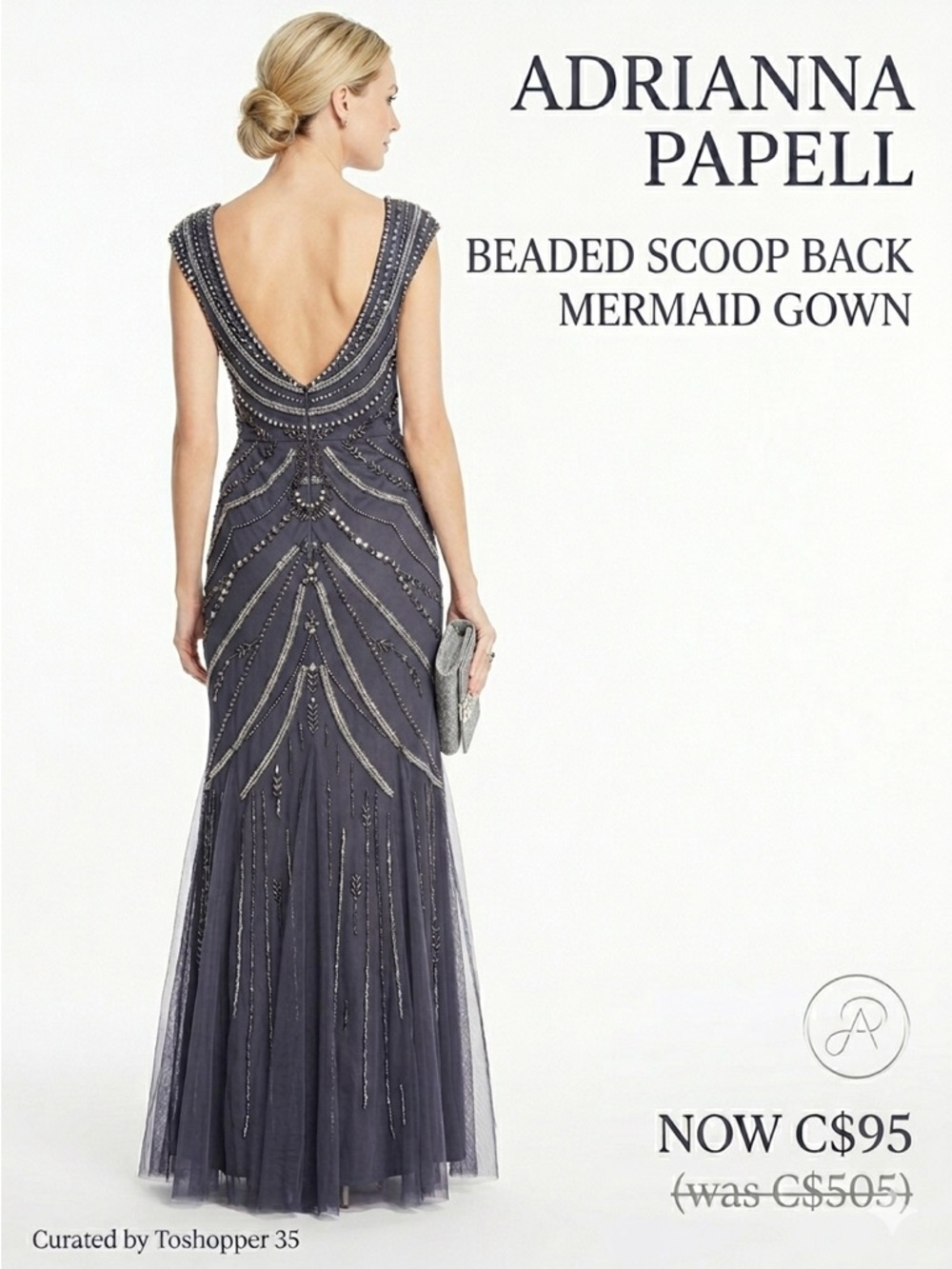Adrianna Papell Beaded Scoop Mermaid Gown | Navy Blue | Size S